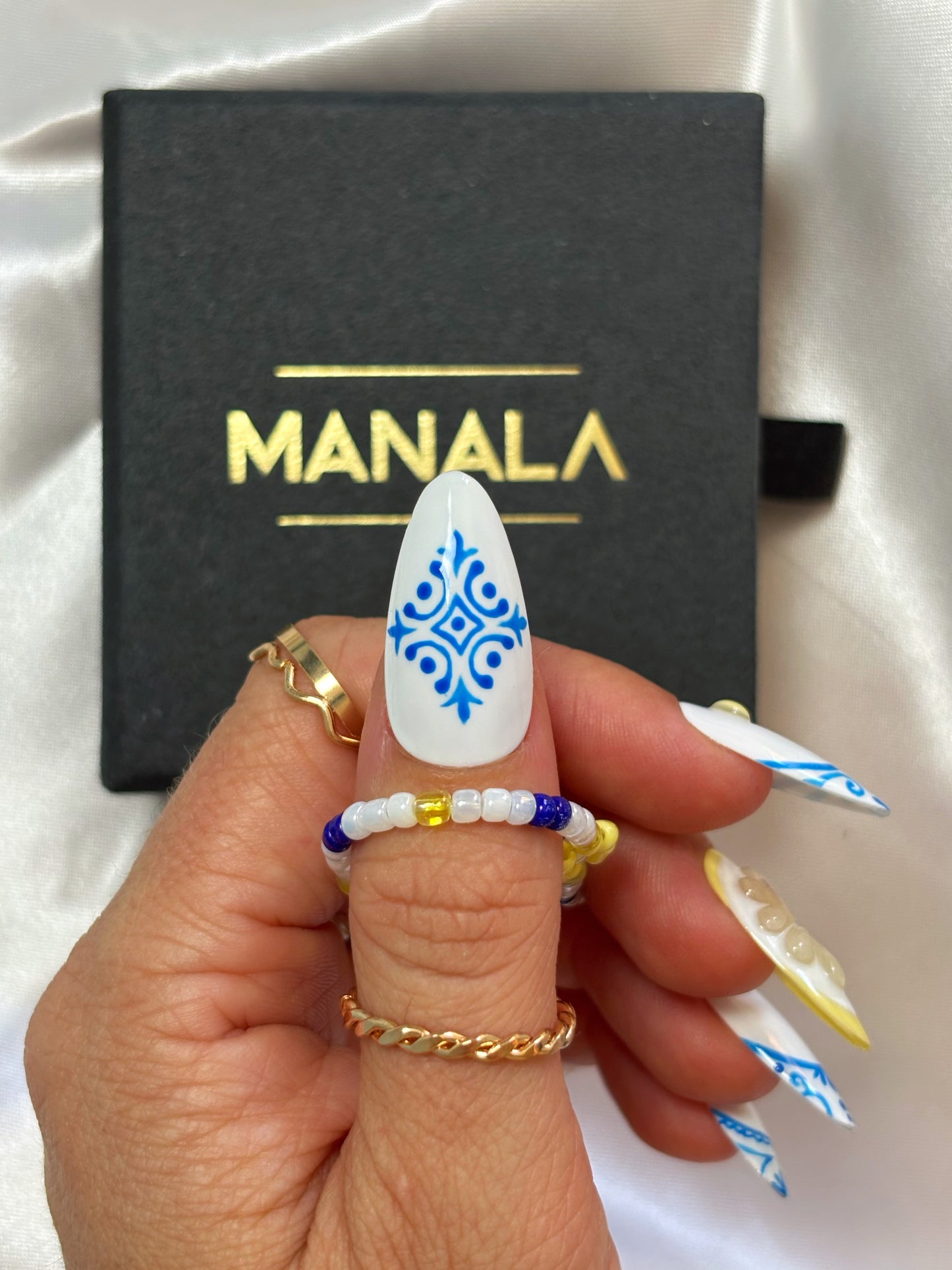 Citron bleu - Ongles press on faits main