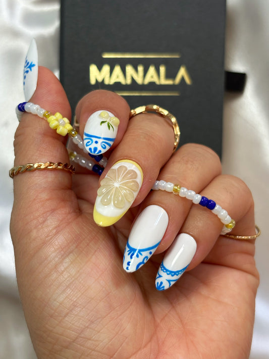 Citron bleu - Ongles press on faits main